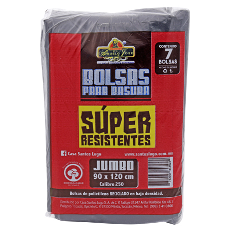 BOLSA NEGRA RECICLABLE SUPERRESISTENTE C 250 90 X 120 EL ABUELO JOSE 7 PIEZAS