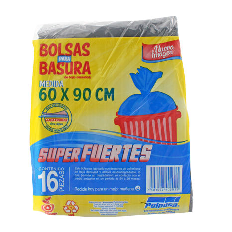 BOLSA NEGRA COEXTRUIDA C 180 60 X 90 CM 16 PIEZAS