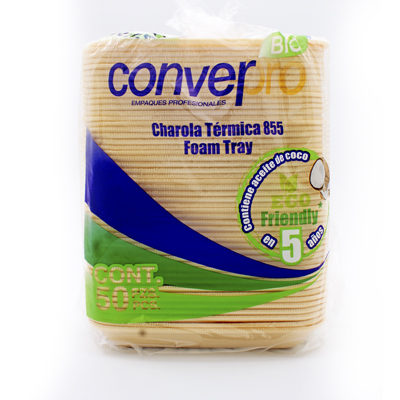 CHAROLA UNICEL BIODEGRADABLE NUM 855 CONVERMEX PAQUETE 50 PZAS