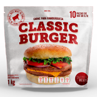 CARNE PARA HAMBURGUESA TASTER CLASSIC BURGUER 100 G 10 PIEZAS